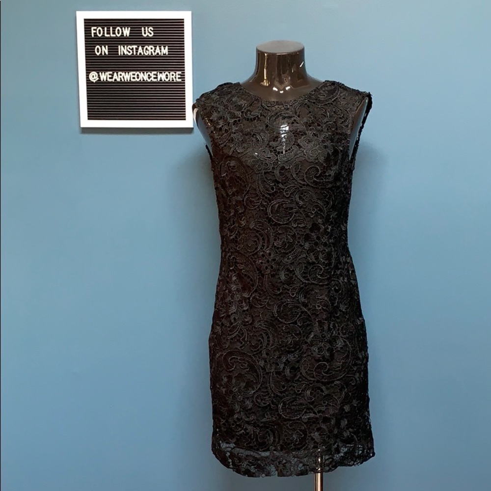 Open Back Lace Overlay Cocktail Dress